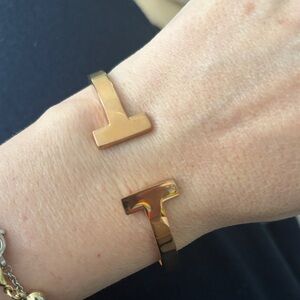 T-Shaped Cuff Bracelet, Rise Gold color